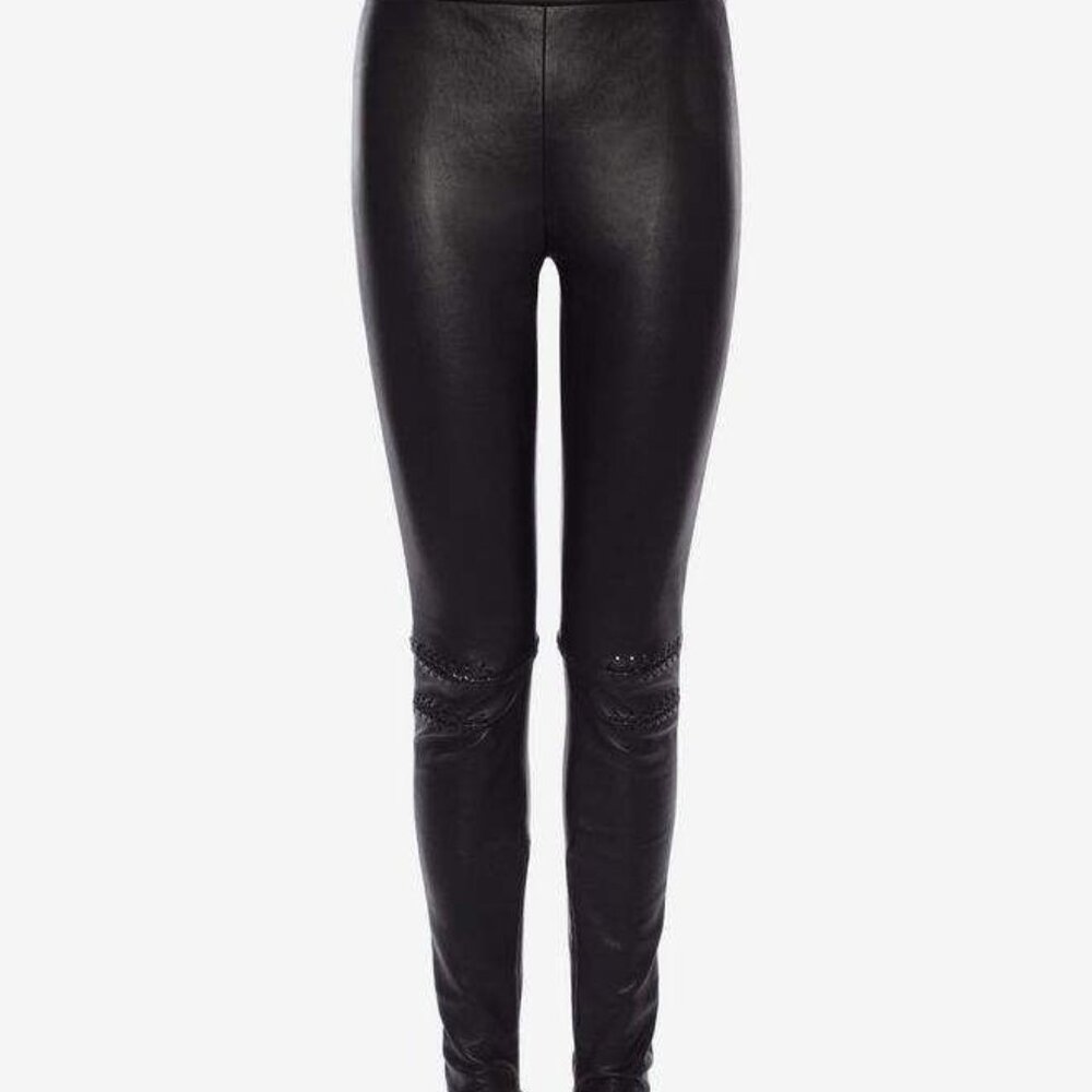 Leather Leggings , black with whip stitching on knees by Alexander Mc Queen.
